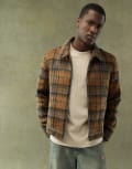 [ASOS DESIGN] ASOS DESIGN wool blend harrington jacket in brown check 2XL BROWN