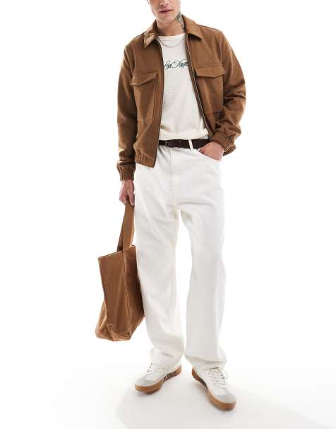 ASOS DESIGN wool blend harrington jacket in tan - view 1