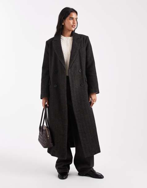 ASOS DESIGN wool blend heritage dad coat in herringbone - view 1