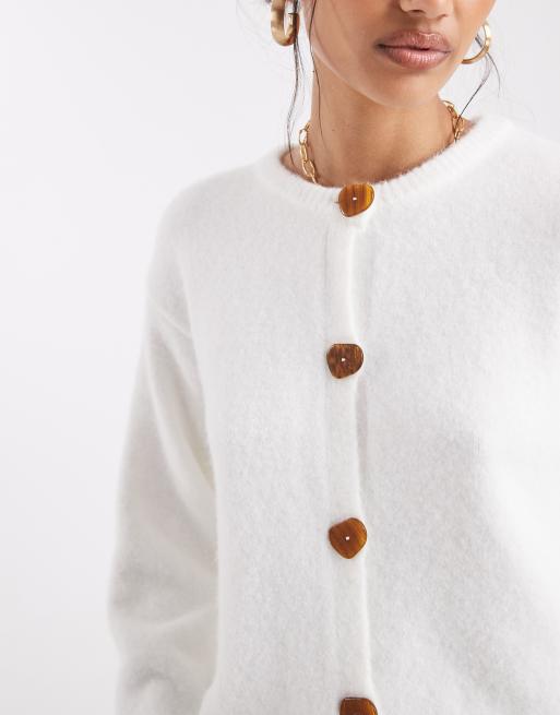 ASOS DESIGN wool blend knit cardigan with button interest in ecru, 3 of 4