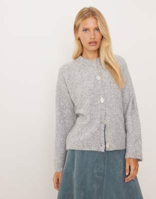 Asos Design Wool Blend Knit Cardigan With Button Interest In Green