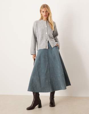 Asos Design Wool Blend Knit Cardigan With Button Interest In Green