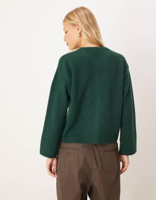 Asos Design Wool Blend Knit Cardigan With Button Interest In Green