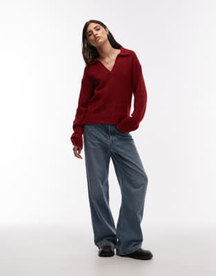 Asos Design Wool Blend Knit Polo In Red
