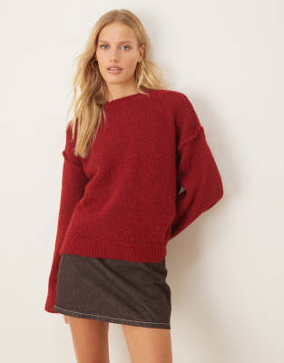 Asos Design Wool Blend Knit Sweater With Exposed Seams In Red