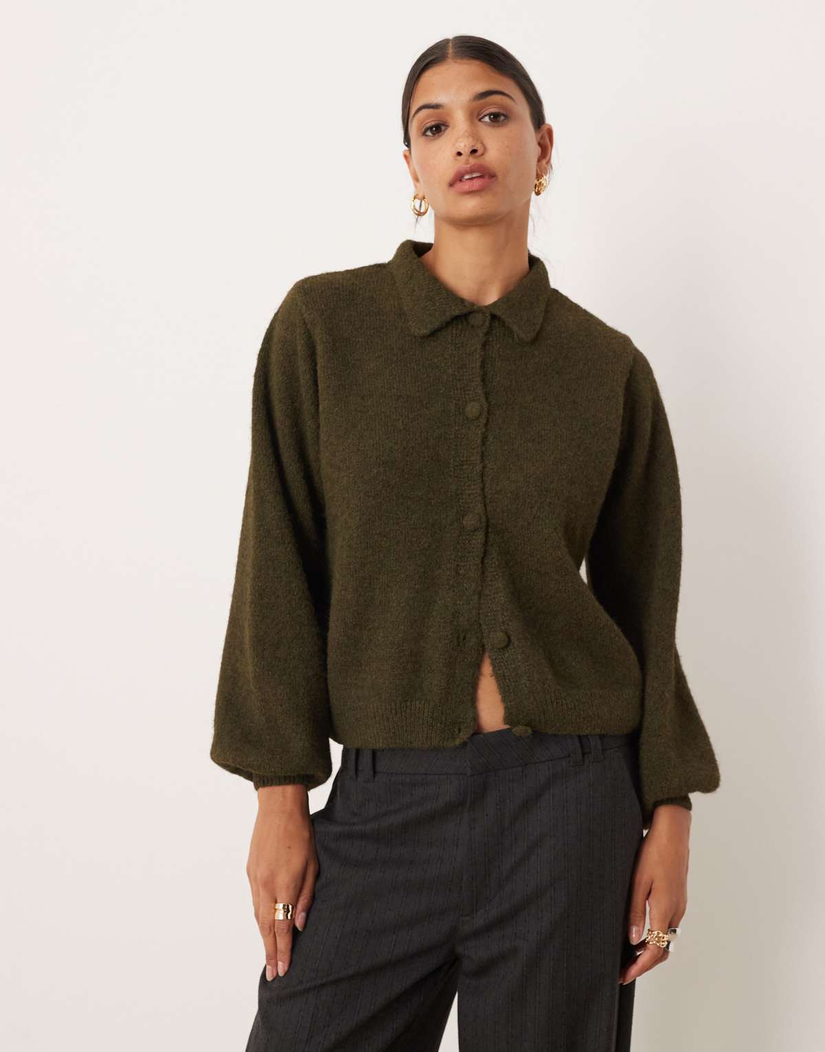 ASOS DESIGN wool blend knitted cardigan in khaki