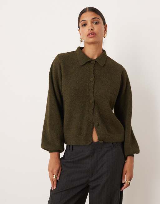ASOS DESIGN wool blend knitted cardigan in khaki