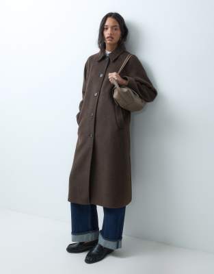 Asos Design Wool Blend Longline Car Coat In Animal Print