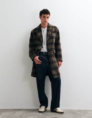 Asos Design Wool Blend Longline Coat In Multi