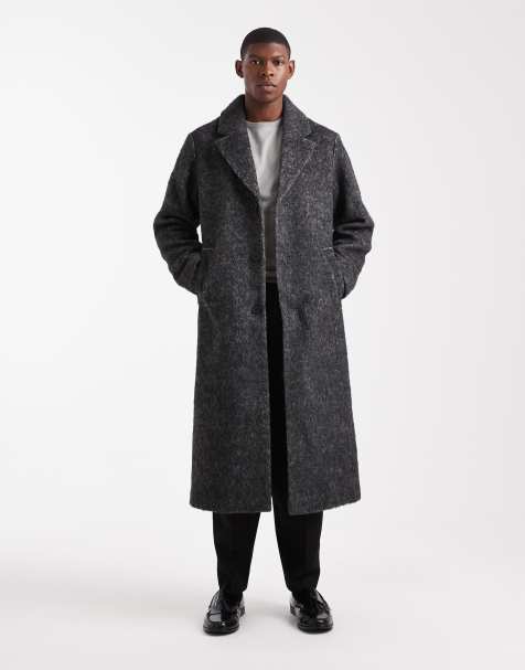 ASOS DESIGN wool blend longline overcoat in charcoal - view 1