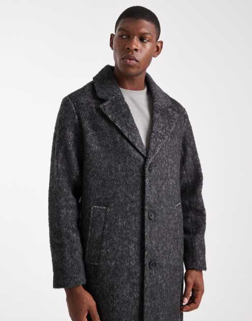 ASOS DESIGN wool blend longline overcoat in charcoal