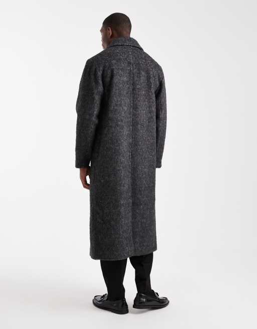 ASOS DESIGN wool blend longline overcoat in charcoal