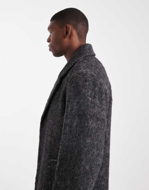 ASOS DESIGN wool blend longline overcoat in charcoal