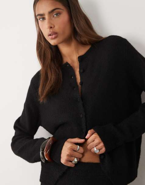 ASOS DESIGN wool blend neat fit cardigan in black - view 1