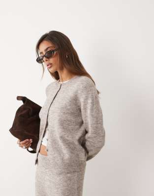 Asos Design Wool Blend Neat Fit Cardigan In Neutral