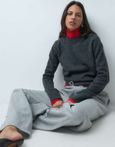 ASOS DESIGN wool blend neat fit jumper in charcoal - view 1