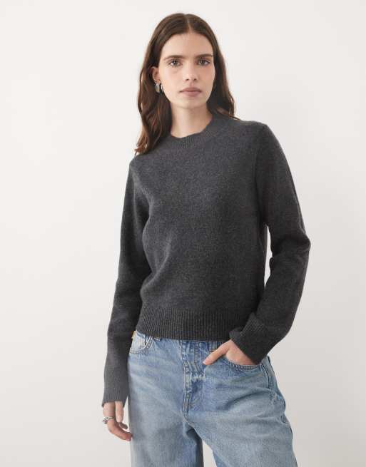 ASOS DESIGN wool blend neat fit jumper in charcoal, 2 of 4