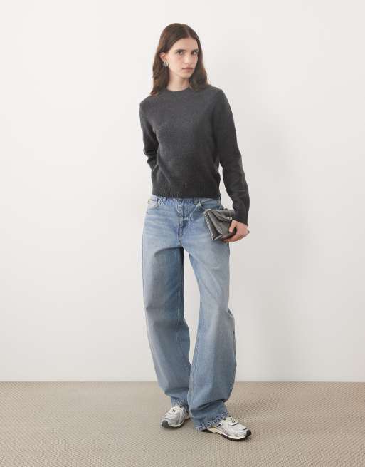 ASOS DESIGN wool blend neat fit jumper in charcoal, 3 of 4