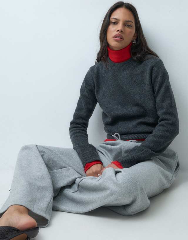 ASOS DESIGN wool blend neat fit sweater in charcoal