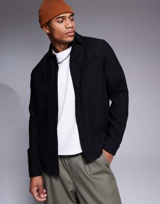 wool blend overshirt in black