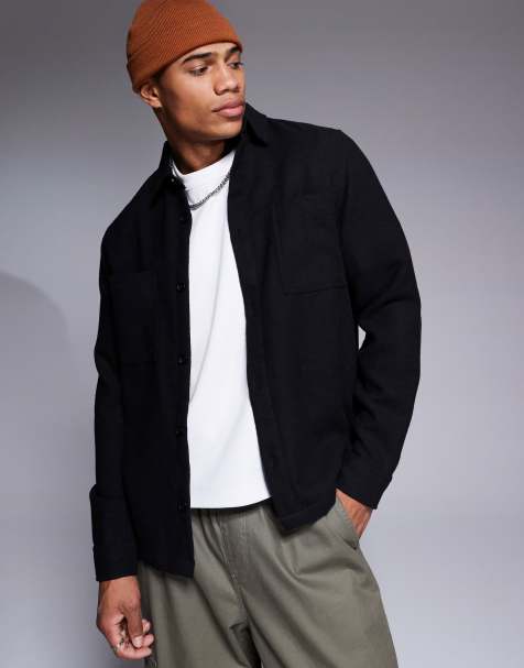 ASOS DESIGN wool blend overshirt in black - view 1
