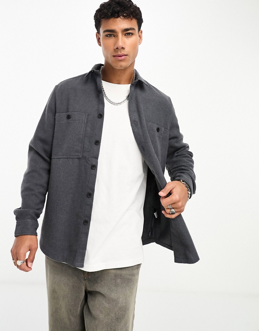 ASOS DESIGN wool blend overshirt in charcoal grey