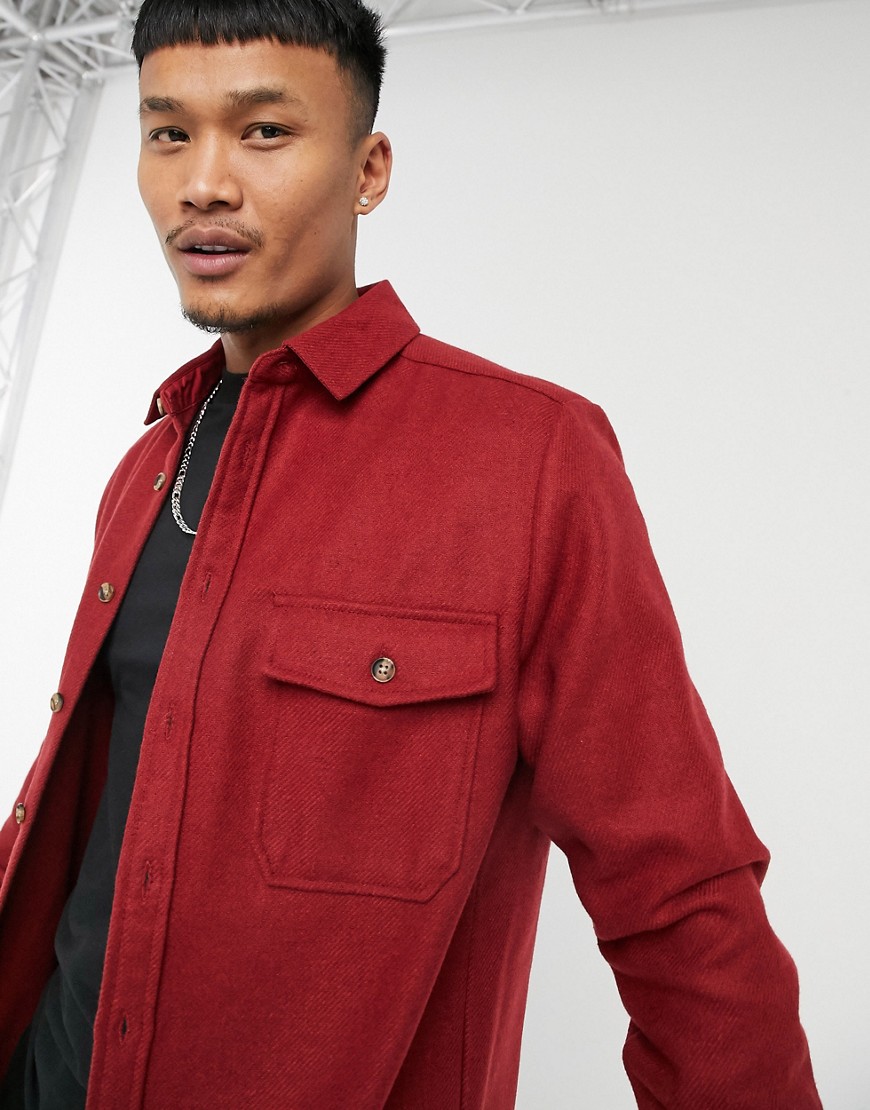 ASOS DESIGN wool-blend overshirt in red