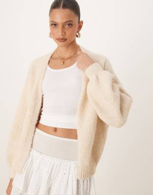 Asos Design Wool Blend Oversized Balloon Sleeve Cardigan In White