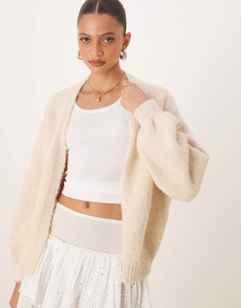 ASOS DESIGN wool blend oversized balloon sleeve cardigan in butter - view 1