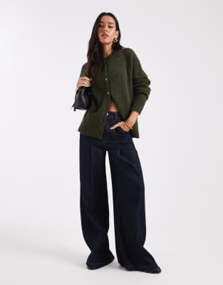 Asos Design Wool Blend Oversized Cardigan In Green