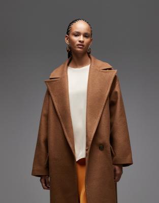 Asos Design Wool-blend Oversized Cocoon Sleeve Maxi Coat In Brown