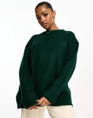ASOS DESIGN wool blend oversized jumper with crew neck in dark green | ASOS