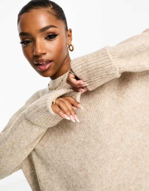 ASOS DESIGN wool blend oversized jumper with crew neck in oatmeal