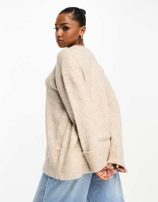 ASOS DESIGN wool blend oversized sweater with crew neck in oatmeal