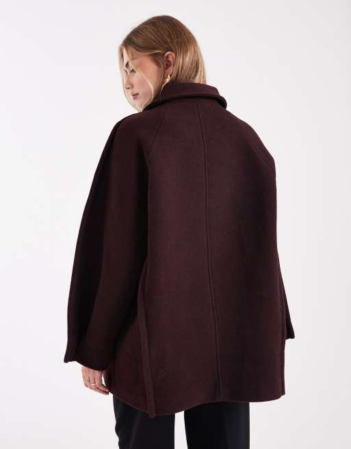 ASOS DESIGN wool blend pea coat in burgundy