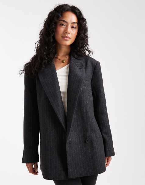 ASOS DESIGN wool blend pinstripe formal blazer in charcoal - view 1