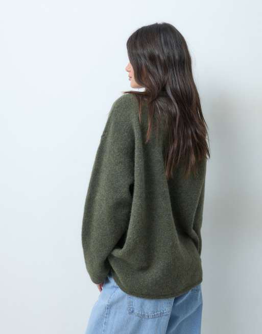 ASOS DESIGN wool blend relaxed fluffy sweater in khaki green, 4 of 4