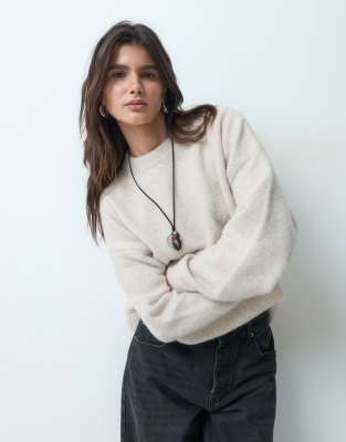 Asos Design Wool Blend Relaxed Fluffy Sweater In White