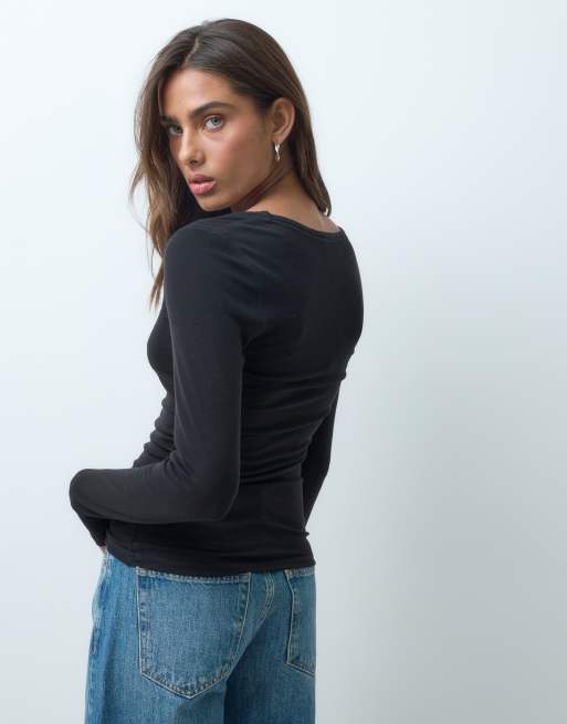 ASOS DESIGN wool blend scoop neck long sleeve top in black, 5 of 5