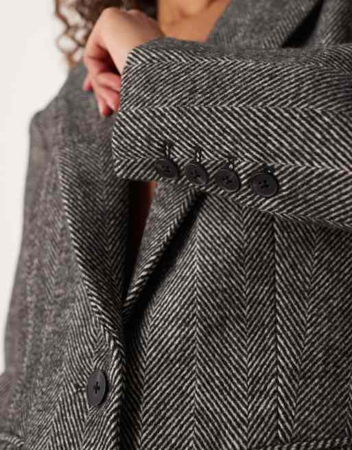 ASOS DESIGN wool blend sculpted suit blazer in brushed mono herringbone, 4 of 4