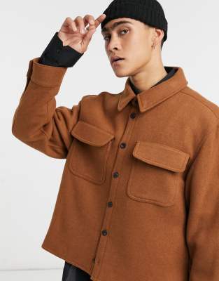 ASOS DESIGN wool-blend shacket in tobacco-Brown