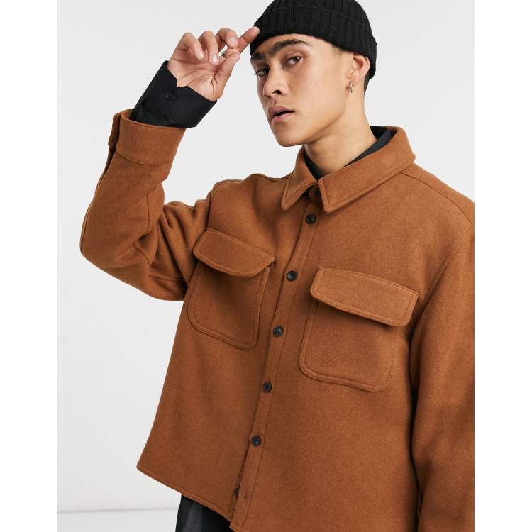 ASOS DESIGN wool-blend shacket in tobacco