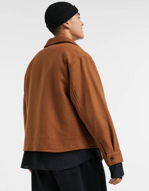 ASOS DESIGN wool-blend shacket in tobacco