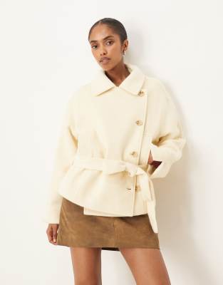 Asos Design Wool Blend Short Trench Coat With Low Belt In Yellow