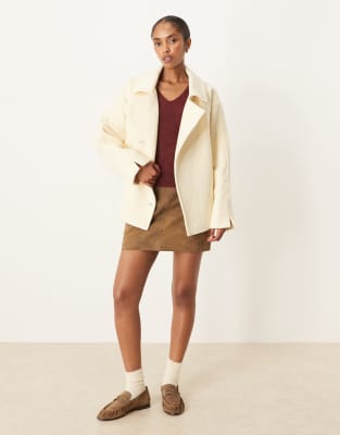 Asos Design Wool Blend Short Trench Coat With Low Belt In Yellow