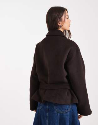 Asos Design Wool Blend Short Trench Coat With Low Belt In Brown