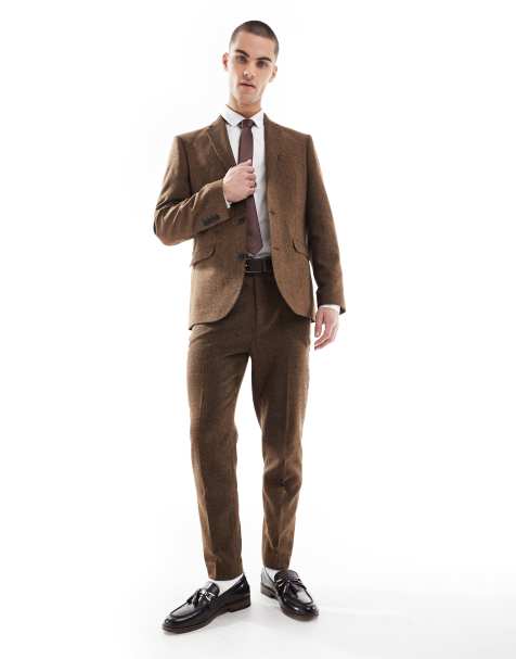ASOS DESIGN wool blend slim suit in dark brown - view 1