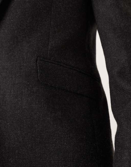ASOS DESIGN wool blend slim suit jacket in black plaid, 4 of 5
