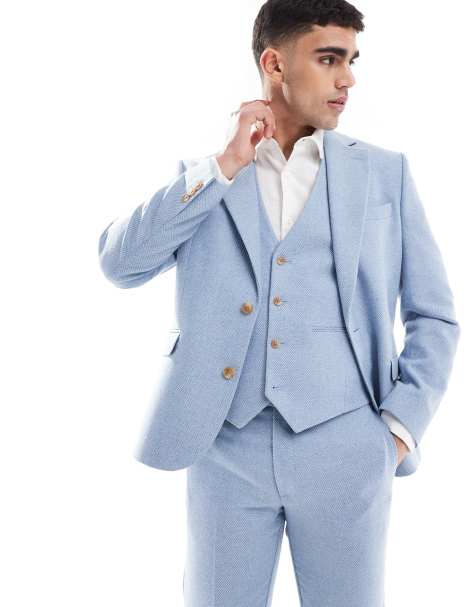 ASOS DESIGN wool blend slim suit jacket in blue weave - view 1