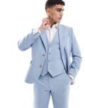 [ASOS DESIGN] ASOS DESIGN wool blend slim suit jacket in blue weave Chest 46 Regular BLUE
